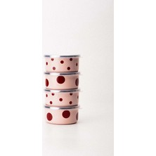 Emaylabxpeppythings Cherry Emaye 4’lü Kapaklı Kase Çerezlik, Kahvaltılık, Reçellik, Zeytinlik, Sunumluk Seti 8cm 200 ml