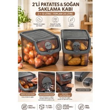 Porsima Coral 2'li Çok Amaçlı Plastik Saklama Kabı 12 lt Gri Patates Soğan Sarımsak İçin