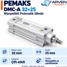 Pemaks Dmc-A 32×25 (DMC-032-SYA-0025) Manyetikli Yastıklamalı Pnömatik Silindir