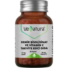 VeNatura Demir Bisglisinat ve C Vitamini Takviye Edici Gıda - 90 Kapsül, 17 mg Demir, 60 mg C Vitamini, Türkiye Menşeli