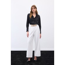 Sateen Kemerli Salaş Pantolon - Ekru
