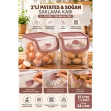 Porsima 1507 2'li Patates Soğan Saklama Kabı Seti 12 LT Pudra - Ayarlanabilir Havalandırmalı Mutfak & Kiler Düzenleyici