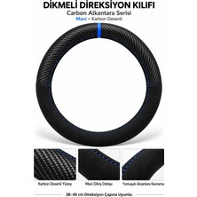 Trobus Togg T10X 2023-2025 Uyumlu Dikmeli Direksiyon Kılıfı Carbon Alkantara Karbon Desenli Mavi