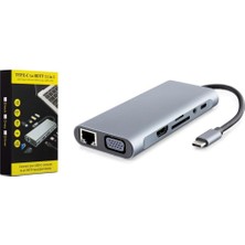 Hadron HDX7830 Type-C 3.0 Pd 100W HDMI 4K VGA Gigabit Lan Aux Kart Okuyucu 11 Port 5 Gbps Gri