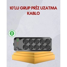 Herşey Trend 10 Prizli Uzatma Kablosu Termal Koruma USB Type-C Hızlı Şarj 2500W