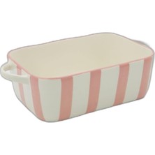 Mythriva Tr Pembe Çizgili Seramik Dikdörtgen Fırın Kabı 25X18 cm
