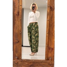 Rose Arya Kamuflaj Beli Lastikli Bol Kesim Balon Pantolon