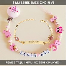Mythriva Tr Isimli Bebek Emzik Zinciri ve Bebek Künyesi, Pembe