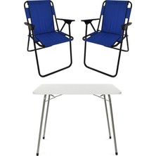Mythriva Tr 60X80 Beyaz Katlanır Masa + 2 Adet Katlanır Sandalye Kamp Seti Bahçe Takımı Mavi