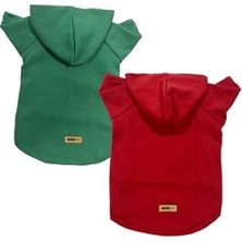 Myg Plus Kapişonlu Polar Sweatshirt Köpek ve Kedi Kıyafeti & Elbisesi - Kırmızı & Yeşil 2'li Fırsat Paketi S Beden