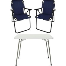 Mythriva Tr 60X80 Beyaz Katlanır Masa + 2 Adet Katlanır Sandalye Kamp Seti Bahçe Takımı Lacivert