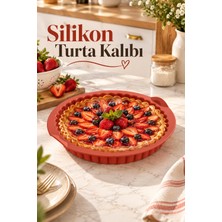 Porsima 30012 Silikon Turta ve Tart Kalıbı Xl 26 cm - Isıya Dayanıklı Yapışmaz Tırtıklı Kek Pişirme Kalıbı (Kiremit)