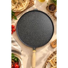 Seral Pane Granit Döküm Çift Taraflı Gözleme ve Izgara Tavası 36 cm Ahşap Saplı