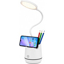 Şarjlı LED Masa Lambası, 3 Renk Modlu Dokunmatik Çalışma Lambası, Telefon Tutuculu ve Kalemlik Organizerli Esnek Gövdeli Masa Lambası, Göz Yormayan 24 LED Aydınlatma