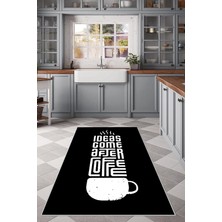 Pelangi Siyah Ideas Come After Coffee Temalı Yıkanabilir Kaymaz Taban Leke Tutmaz Modern Mutfak Halısı, Siyah 40 x 40