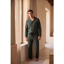 Katia & Bony Erkek Dear Santa Ekoseli Kaplumbağa Nakışlı Pijama Takımı Yeşil