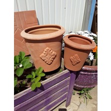 Gy Atelier Yıldız 2 Li Takım Dekorlu Toprak Saksı (27 * 26 Cm-20 * 18 Cm), Pişmiş Kilden Terracotta