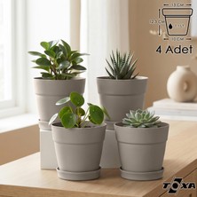 Gy Atelier Tabaklı Delikli Plastik Çiçek Saksısı, 13 cm 1.1 Lt, 4 Adet, Bej