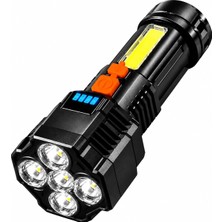 Gy Atelier 5 LED + Cob Süper Parlak Şarjlı El Feneri 14 cm | 4 Modlu, Güçlü Işık, USB Şarjlı, Kamp, Av, Balıkçılık, Karavan, Acil Durum, Tamir, Araç, Yürüyüş ve Outdoor Kullanımına Uygun