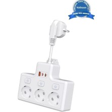 Herşey Trend Termal Akım Korumalı 3’lü Duvar Tipi Priz 1x USB 2x Type-C Çıkışlı Grup Priz Çoğaltıcı (3500W)