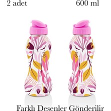 Gy Atelier Desenli Su Şişesi 600 Ml, Kapaklı, 2'li Set Matara Spor Okul