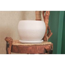 Gy Atelier Ev Dekorasyon Beyaz Granit Küp Tabaklı Terracota Toprak Saksı Saksılık Salon Çiçeklik Büyük Boy
