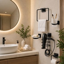 Yapışkanlı Banyo Aksesuar Seti,fön Makinesi Tutacağı,tuvalet Kağıdı Askısı,sabunluk,diş Fırçalık,kare Havlu Askısı (Set2)