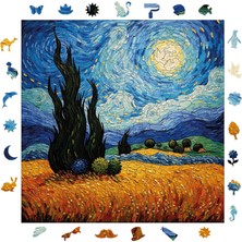 Gy Atelier Ahşap Puzzle Yetişkin - Van Gogh Yıldızlı Gece Reprodüksiyonu - 353 Parça, 29 x 29 cm - Yapıştırıcı Folyo Dahil - Benzersiz Şekilli Parçalar & Özel Figürler - S1-35