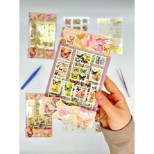 Gy Atelier Vintage Kelebek ve Altın Yaldızlı Mühür Temalı 4 Yaprak 68 Adet Pul Sticker Seti/etiket/çıkartma