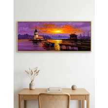Gün Batımındaki Kule Yağlı Boya Tablosu - Tuval Üzerine El Yapımı - 150 x 60 cm