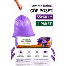 Odea Orta Boy 55X60 Lavanta Kokulu Büzgülü Çöp Poşeti 10 Adet(1 Paket) Çöp Torbası 40 Litre