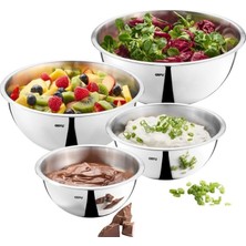 Odea Cavaro Paslanmaz Çelik Kase Seti, 4 Parça, Dökme Kenarlı, Istiflenebilir ve Bulaşık Makinesinde Yıkanabilir | Salata, Hamur, Krema, Saklama ve Servis Için