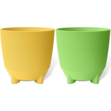Gy Atelier Luna Saksı Çizgili Dekoratif Ayaklı (2 Adet, Karışık 2, 2 Litre)