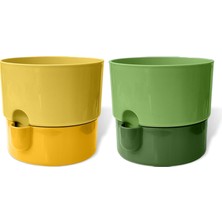 Gy Atelier Dora Saksı Tabaklı Çiçek Kaktüs Saksısı Parlak Plastik Saksı (2 Adet, Sarı&yeşil, 1l, 13CM)