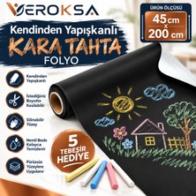 Veroksa Kendinden Yapışkanlı Kara Tahta Folyo 45X200 cm Silinebilir Yazılabilir Duvar Stickerı Çocuk Odası Mutfak Ofis Kafe Restoran Için Kesilebilir Siyah Yazı Tahtası Kaplama 5 Adet Tebeşir Hediyeli