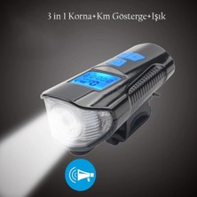 Odea LCD Hız Göstergeli Su Geçirmez 1500MAH Kornalı Bisiklet Feneri Scooter Ön Far Lamba Işık Siyah-Mavi