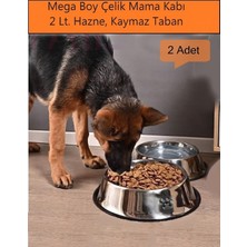 Odea Paslanmaz Çelik Büyük Irk Köpek Mama ve Su Kabı, Köpek Çelik Mama Kabı, Kaymaz Lastikli Taban, Kolay Temizlenebilir - Mega Boy Büyük Irk Köpekler 2000 ml (2 Adet) (DFF7-33CM)