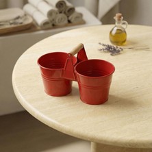 Odea Ikiz Saksılık Metal 10 cm - Dekoratif Çiçeklik Kova ve Çok Amaçlı Düzenleyici (Kırmızı)