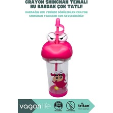 Odea 500ML Crayon Shinchan Figürlü Kapak Silikon Tabanlı Pipetli Tritan Cup/bardak (Pembe Dinozor)