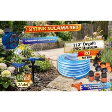 Gy Atelier Otomatik ZAMANLAYICI+30M Örgülü Bahçe Hortumlu + 2 Kazıklı Döner Sprink(3'lü) +Musluk Bağlantı Seti (HS0025)