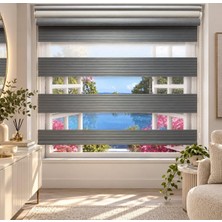 Gy Atelier Çift Mekanizmalı Zebra Stor Perde Geniş Gri-Beyaz Gri