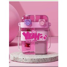 Odea Yeah Cute Lion Çift Hazneli Çift Kapaklı Çocuk Suluk Matara, 1 Litre, Pembe