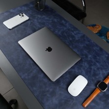 Odea Jersey Lüks Deri Masa Pedi - Hakiki Dana Derisi Kaymaz Masa Matı 91X48CM & 37X80CM Büyük Mouse Pad Gaming Ofis Ev Masaüstü Koruyucu (Lacivert, 37X80CM)