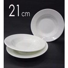 Odea 6 Adet Sağlam Beyaz Melamin Çukur Yemek Tabağı 21CM Ev Lokanta Tipi Tabak Porsiyon Suluyemek Servisi