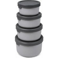 Odea Plastik Saklama Kabı Seti Mifrodalga ve Derin Dondurucu Uyumlu 4'lü, 0.45 L / 0.8 L / 1.5 L / 2.5 L (Antrasit, Yuvarlak)