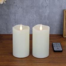 Odea Alevsiz Mumlar, Uzaktan Zamanlayıcılı, 3D Hareketli Titreşimli Alev Pille Çalışan Mumlar 1000+ Saat Süren, 7,62 cm x 12,7 cm Fildişi Gerçek Mum Elektrikli LED Sütun Mumlar, 2'li Set