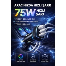Gy Atelier 75W Hızlı Araç Şarj Cihazı Usb-C Pd Qc 3.0 3 Çıkışlı Çakmaklık Telefon Şarj Adaptörü, CPSR75W