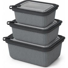 Odea Vakumlu Silikon Kapaklı Plastik Saklama Kabı Seti, 3.5 Litre, Mikrodalga ve Derin Dondurucu Için Sefer Tası, Gıda Depolama Kutusu, Bpa Içermez (600/1100/1800 Ml) (Antrasit, Dikdörtgen)