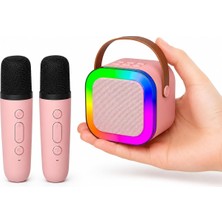 Odea Mini Boy Kablosuz Mikrofonlu Karaoke Makinesi Taşınabilir Bluetooth Hoparlör Seti Bas Tiz Ayarlı Hoparlör Yetişkinler ve Çocuklar Için Hafıza Kartı ve USB 10X10X6CM (Çiftli K12 -Pembe)