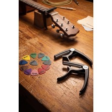 Odea Lastvoice LCT-90BK-X Kaliteli Gitar Capo Sağlam Tutuş (2'li Set+12 Pena)